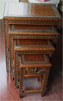 1950's Carved Wood Nesting Tables 20"W 14"D 26"T