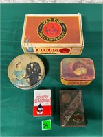 Vtg Tin Cans& Tobacco Box