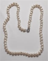 PEARL NECKLACE SILVER CLASP-4-6MM MARKED JCM