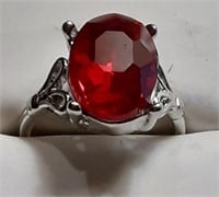 RING W/ RED GEM MARKED 925