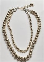 DBL STRAND GOLD TONE BEADED NECKLACE