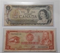 1973 CANADA $1 NOTE & 1975 PERU 10 NOTE