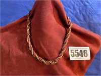 Necklace, Red Cord w/Gold-Look Chain Braid,