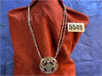 Necklace, Colorful Multi Stone Medallion