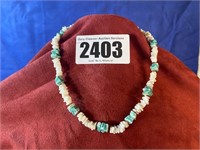 16" White/Turquoise Bead Necklace w/Clasp