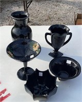 (5) VINTAGE BLACK GLASS