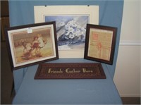 Group of pictures, prints, sheet music and sign