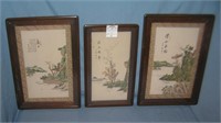 Group of 3 Asian silk framed panels