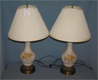 Pair of frosted glass and brass table lamps