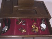 MENS JEWELRY BOX w GOLD FILLED CUFFLINKS & RING,M