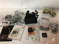 MOTORCYCLE GOGGLES, ASSORTED TAGS AND SMALL INSTRU