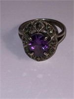 VINTAGE AMETHYST STERLING 925 RING SIZE 7.5