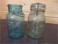 green atlas jar and blue ideal old bottle