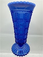 Beaded block cobalt opalescent vase
