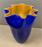Cobalt Blue & Orange Ruffle Glass Vase 7” / Ships