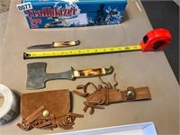 Trailblazer knife and axe set with leather sheath