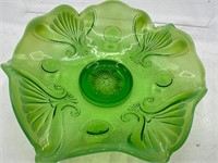 Green opalescent glass bowl