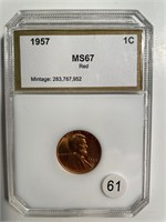 1957 LINCOLN CENT PCI MS67 RED