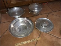 (4) Vintage Hand Forged Aluminum Trays & Bowls