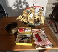 Spitoon, Model Ship, Box of Pens, Old Gown