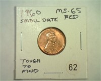 1960 SMALL DATE LINCOLN CENT MS65 RED TOUGH TO FI