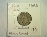 1883 SHIELD NICKEL ABOUT GOOD