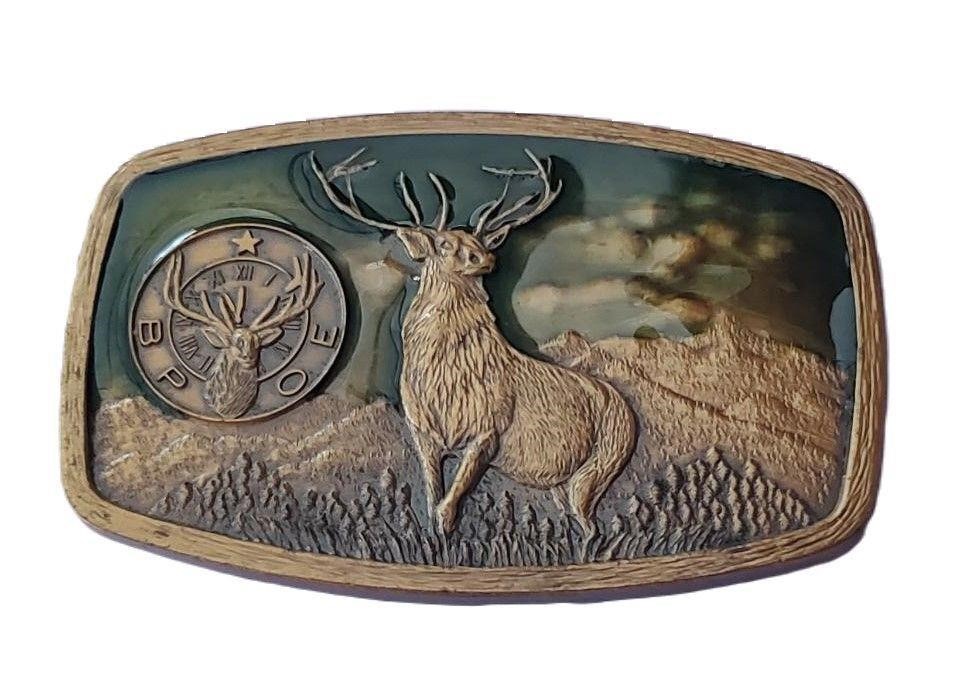 BEAUTIFUL VTG 1981 BRASS ELK BPOE SEAL BELT BUCKLE