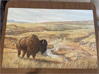 Dick Englan Buffalo on Prairie Canvas