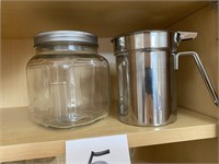 SQUARE GLASS JAR W/ LID & STAINLESS STEEL POT