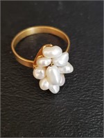 18K Gold and Seed Pearl Ring