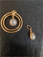18K Gold- 2 Pendants with Pearls