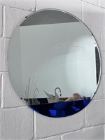 1944 30” Mirror etched swan cattails cobalt blue