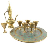 VTG TURKISH BRASS PITCHER CUPS & TRAY TEA SET
