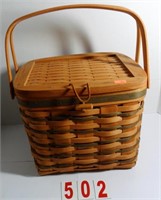 Square Basket with hinged wood lid & Plastic liner