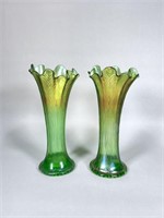 Pair of Northwood Feather Carnival Glass Vases
