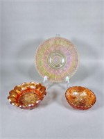 (3) Imperial Carnival Glass Pcs. Bowls and Plate