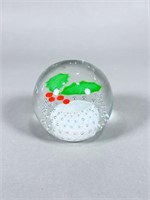 A DePalma Holly Leaf Berry Glass Paperweight