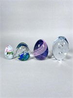 (4) Egg Shaped Glass Paperweights