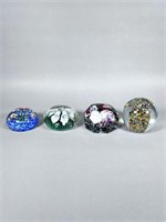 (4) Floral Glass Paperweights