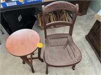 Folding Plant Stand & Cane Seat Chair (Repaired)