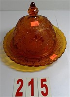 Vintage Tiarra Amber Glass Round Butter Dish with