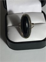 STERLING SILVER BLACK ONYX RING UNMARKED SIZE 5.25