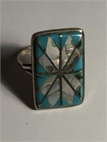 ZUNI NAVAJO, TURQUOISE, MOTHER OF PEARL, 925 STERL