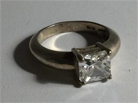 LARGE CZ, 925 STERLING SILVER RING SIZE 5.75