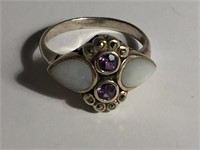 MOTHER OF PEARL, 925 STERLING SILVER FILIGREE RING