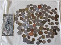 Foreign Coins & Bill Some Silver & Copper