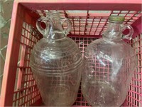 VTG. WINE JUGS AND CRATE