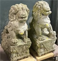 Pair Concrete Foo Dogs Lawn Ornaments