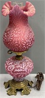 Daisy Art Glass & Brass Table Lamp attb Fenton