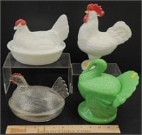 Hens & Turkey on Nest  Novelty Glass Dishes